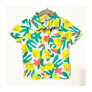 Hanna Andersson Boys Lime Splash Tropical Green and Yellow Button Down Shirt 2T